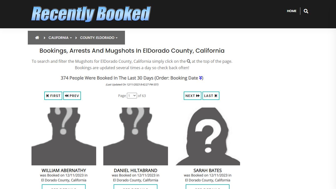 Bookings, Arrests and Mugshots in ElDorado County, California